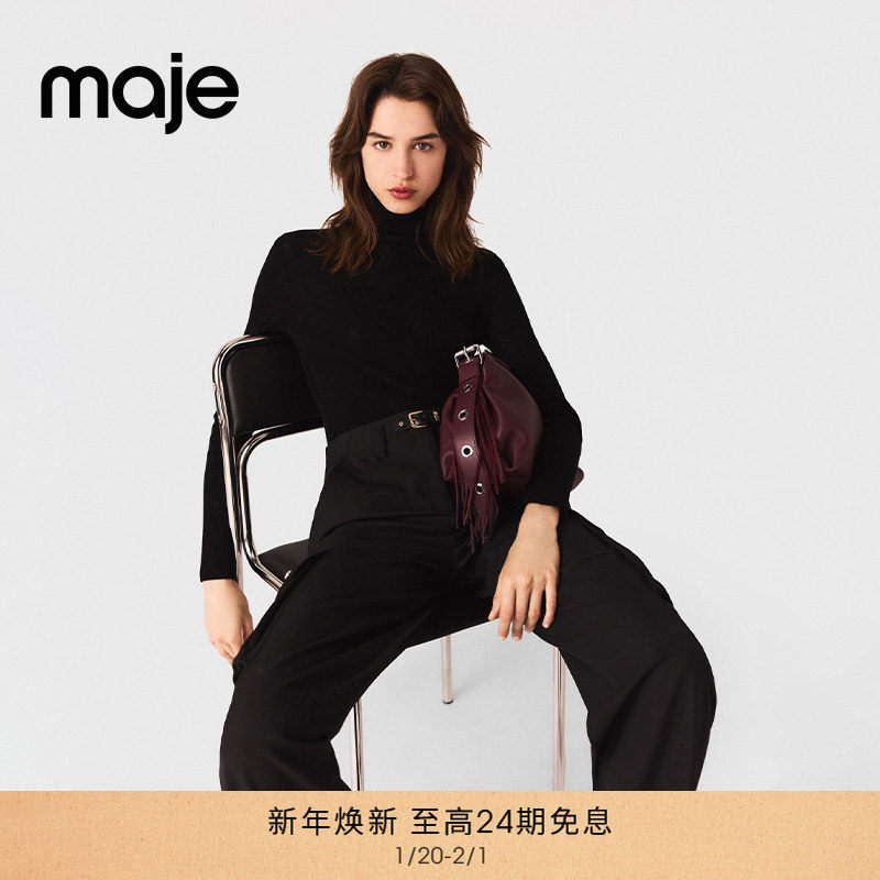 Maje2025秋冬新款女装法式时尚羊毛混纺黑色高领长袖短款针织上衣,女装/女士精品,毛针织衫,淘宝优惠券,粉丝福利购,淘宝优惠卷