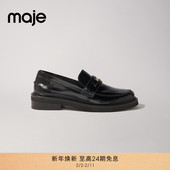 经典 气质牛皮革黑色圆头女式 款 Maje金晨同款 秋冬女士法式 时尚 皮鞋