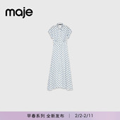 连衣裙 法式 新款 Maje2026春季 式 女装 蓝白花卉图案衬衫 短袖 时尚 长款