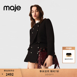 季末7折Maje2025秋冬新款女装摩登都市法式黑色双排扣短款外套