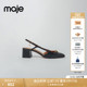 饰皮革凉鞋 Maje春夏女士法式 优雅简约设计感黑色方头宽跟金属装