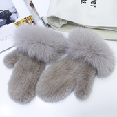 保暖手套 超美超大狐狸毛袖 整皮水貂毛编织皮草手套女 连指手套