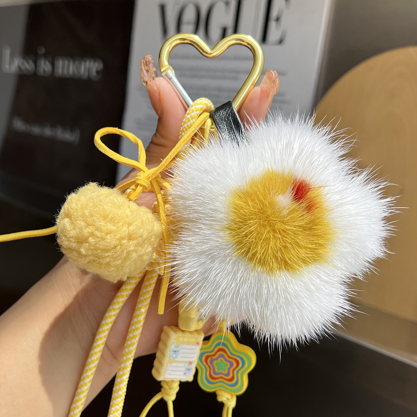 【煎蛋花】水貂毛煎蛋太阳花皮草挂件皮草樱花包包挂饰汽车钥匙扣