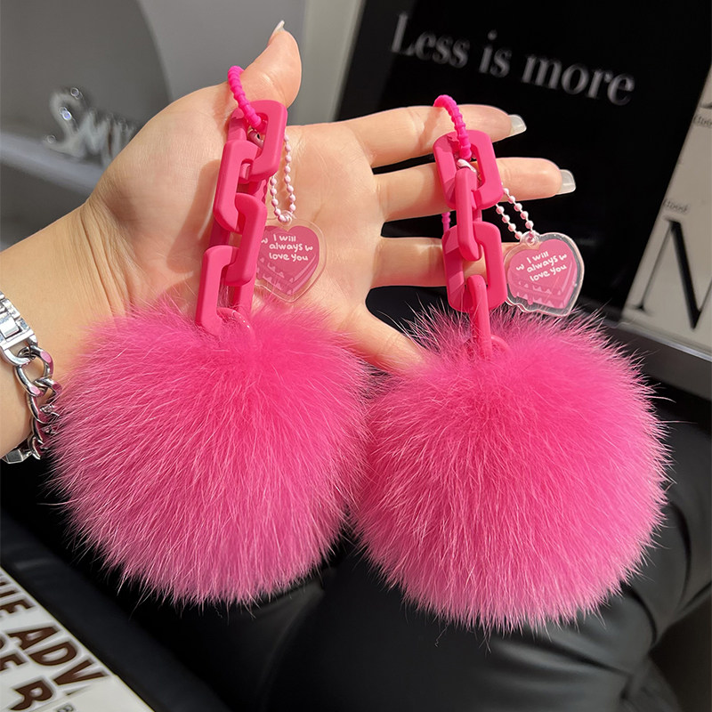 创意硅胶真狐狸毛毛球链条钥匙扣精致书包挂件情侣挂饰汽车钥匙链