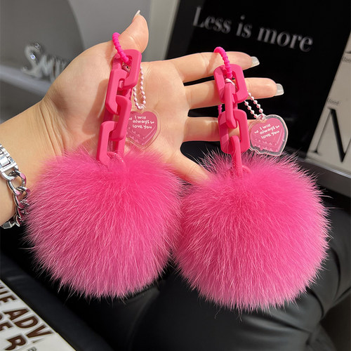 创意硅胶真狐狸毛毛球链条钥匙扣