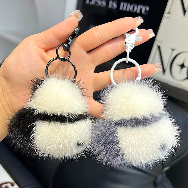 【可爱小熊猫】真水貂毛汽车钥匙扣挂件网红公仔玩偶书包包挂饰