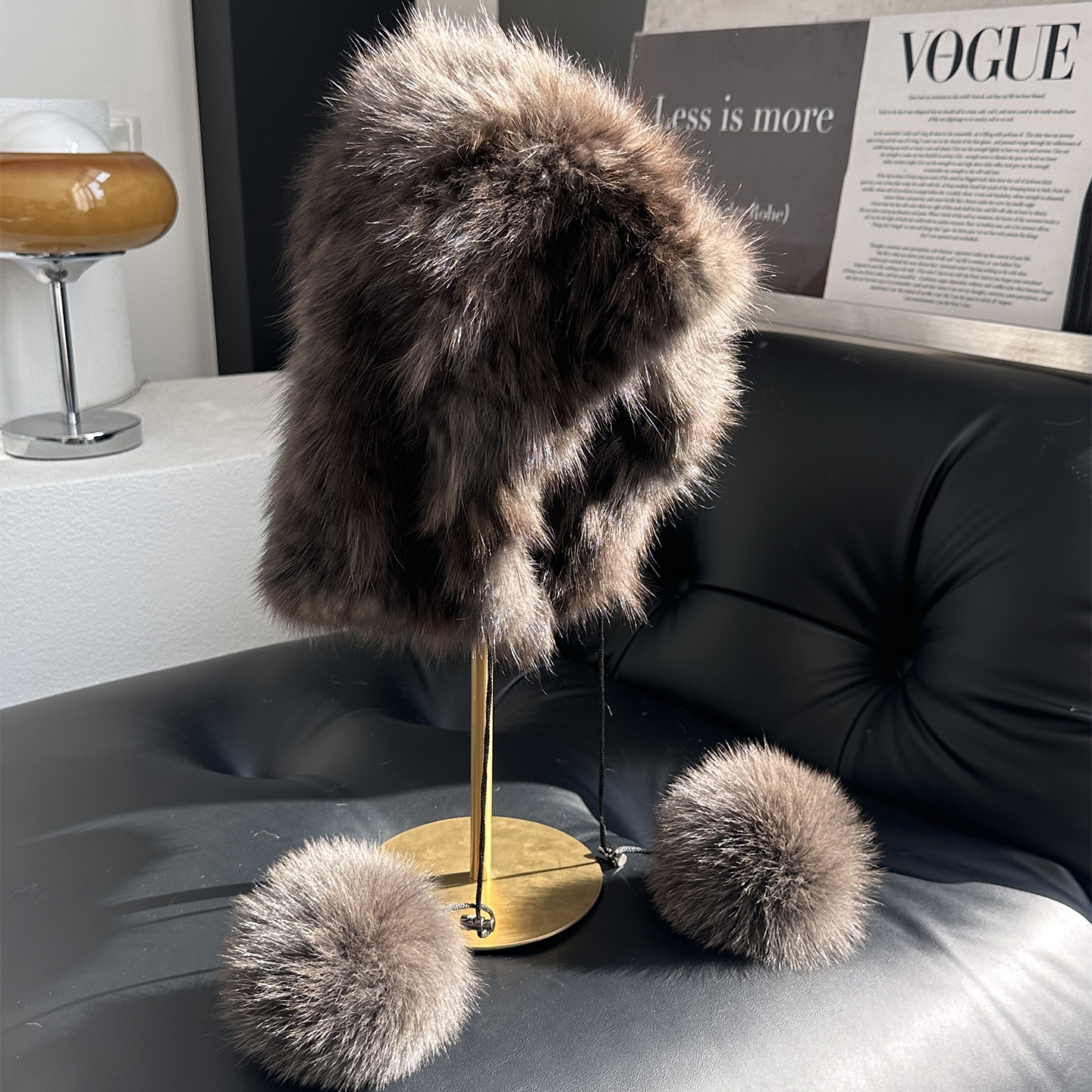 紫貂皮草帽子围巾一体貂毛围脖