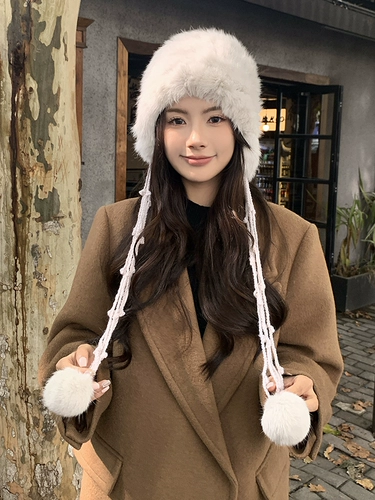 Шапка из кроличьего меха, женская зимняя меховая шапка с защитой ушей, шапка Баотоу, милая и милая универсальная шапка-тазик, показывающая лицо маленькой шапки Лей Фэна