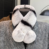 真獭兔毛围脖可爱毛球吸扣皮草围巾冬季 双面加厚保暖百搭毛毛领子