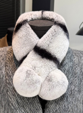 真獭兔毛围脖可爱毛球吸扣皮草围巾冬季双面加厚保暖百搭毛毛领子