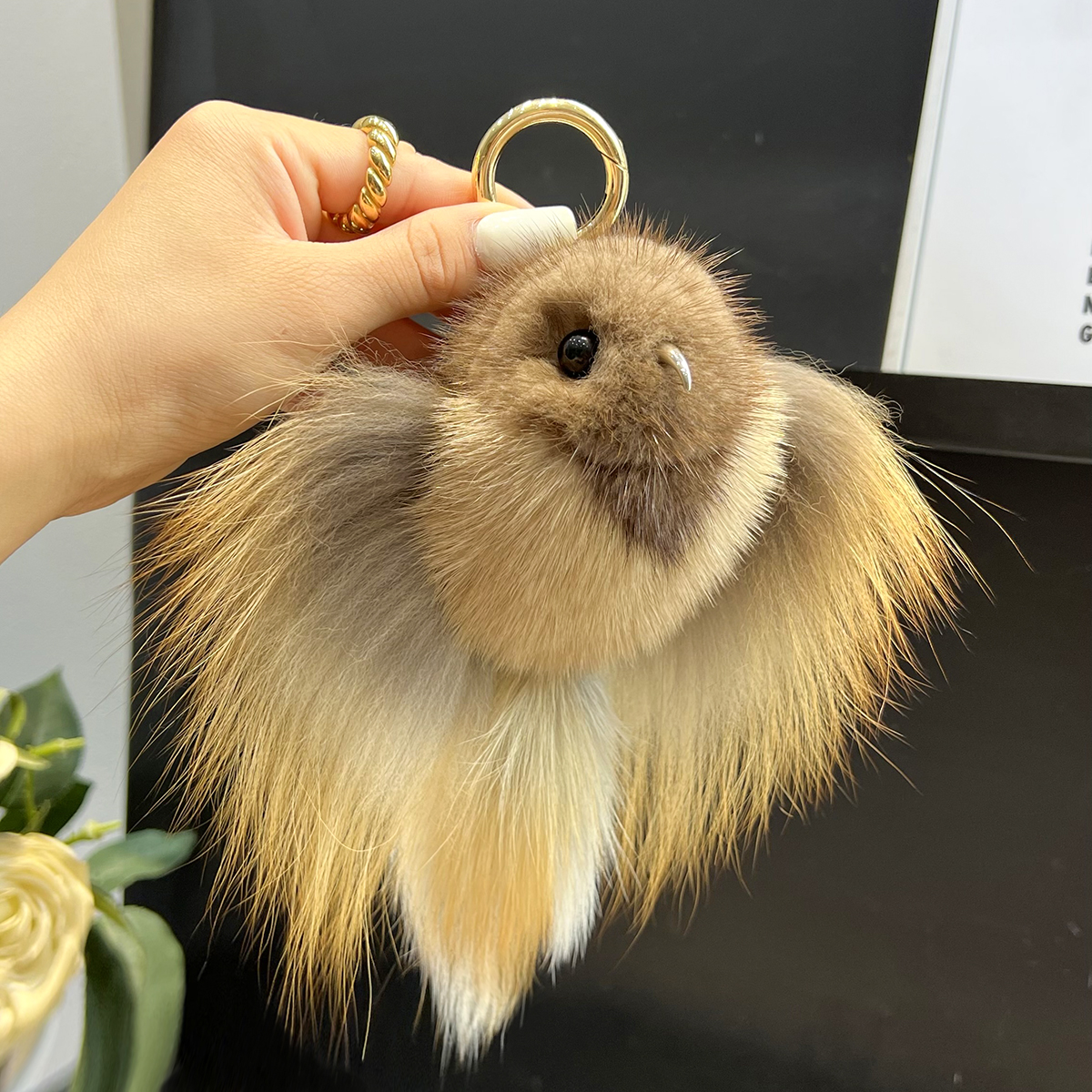 水貂毛小鸟汽车钥匙扣挂件个性创意高档毛绒玩偶包包挂饰生日礼物