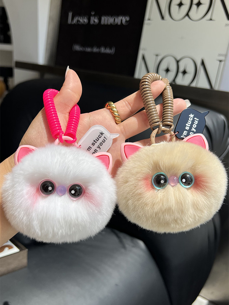 귀여운 렉스 토끼 모피 새끼 고양이 자동차 키 체인 펜던트 홍당무 고양이 봉제 공 인형 인형 가방 펜던트
