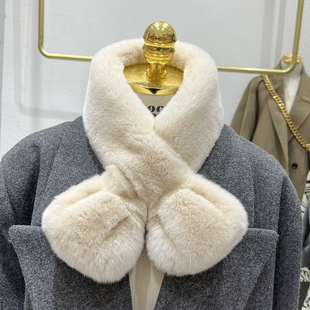 天鹅绒级整皮獭兔毛围巾女冬季 纯色真毛皮草围脖双面加厚保暖 韩版
