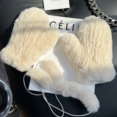 獭兔毛裘瑞兴大毛毛手套女