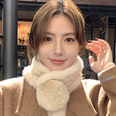 真水貂毛围脖韩国秋冬保暖双面狐狸毛球围巾护颈貂皮围领皮草毛领