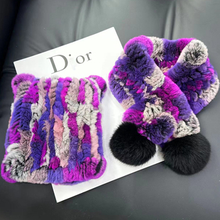 真獭兔毛儿童皮草帽子围巾冬加厚保暖男女宝宝保暖帽护耳帽包头帽