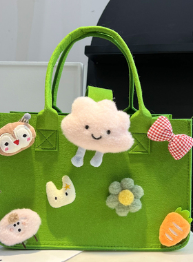 新款可爱毛毡包手提包卡通妈咪包百日宴礼品购物袋公仔女生小拎包