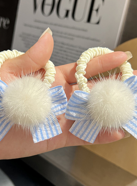 韩国东大门进口时尚显白格子蝴蝶结大肠发圈ins马尾丸子头发圈潮