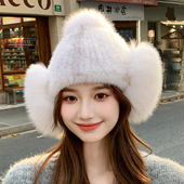 水貂毛护耳毛绒帽子冬东北保暖狐狸毛耳罩皮草雷锋帽高级感显脸小