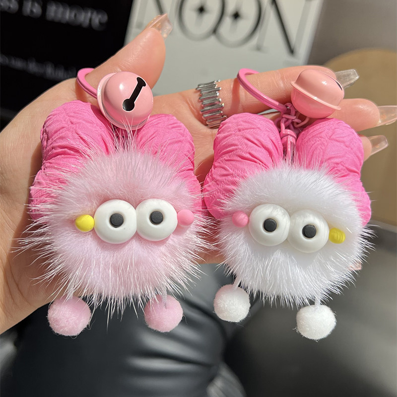 可爱蝴蝶结小煤球钥匙扣毛球挂件