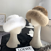 水貂毛帽子女秋冬貂毛狐狸毛渔夫帽水貂皮草帽冬季 时尚 保暖盆帽