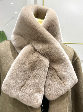 天鹅绒级整皮獭兔毛围巾女冬季韩版纯色真毛皮草围脖双面加厚保暖