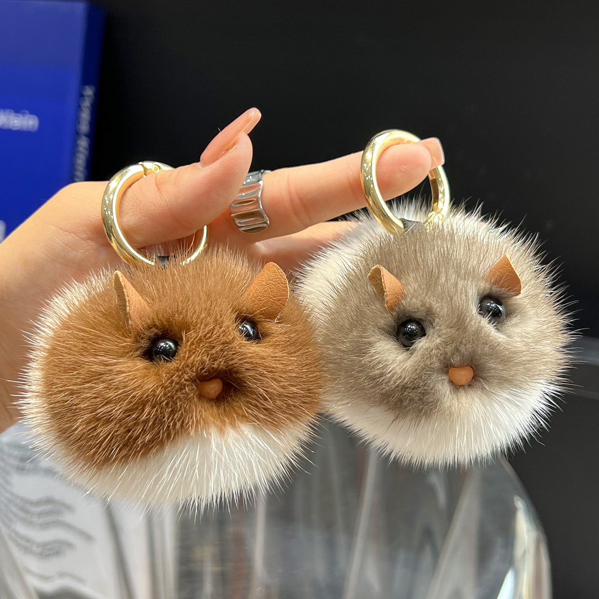 【可爱小仓鼠】水貂毛汽车钥匙扣挂件ins毛绒公仔书包包挂饰礼物