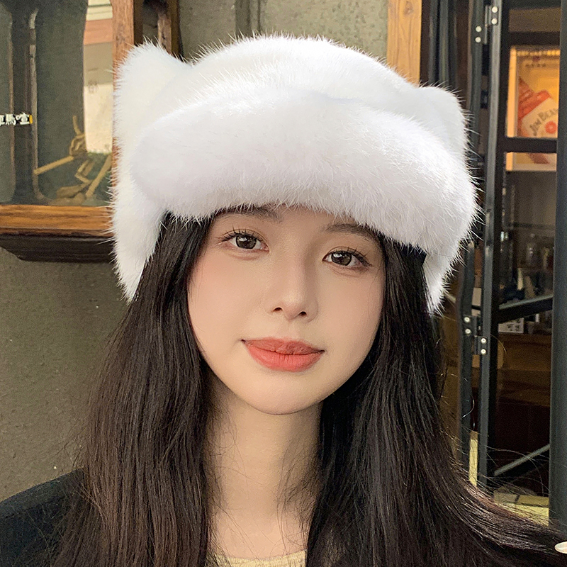 cc家皮草可爱兔毛猫耳朵鸭舌帽