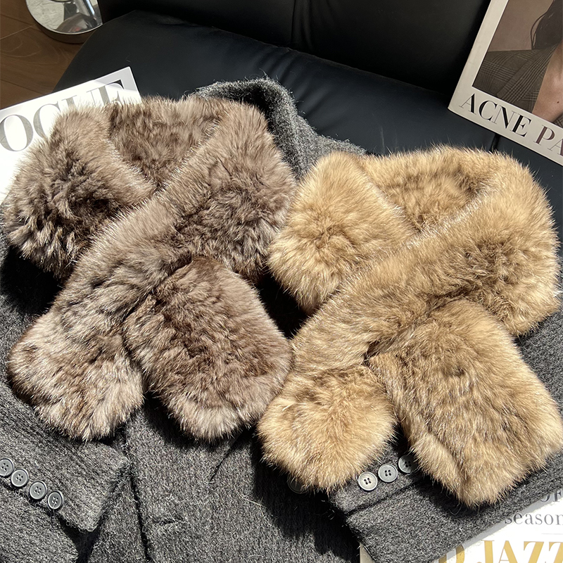 兔毛围巾双面加厚围脖皮草毛领子