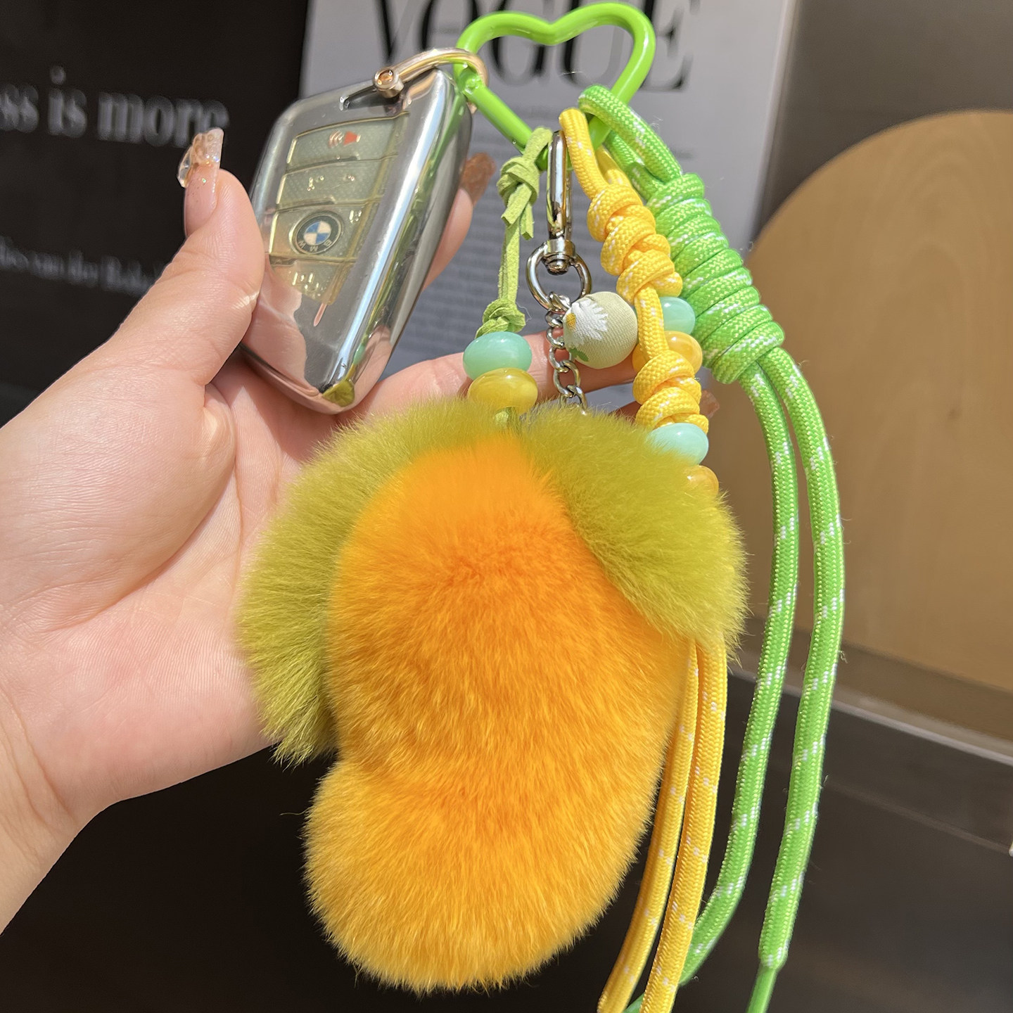cc皮草可爱小芒果钥匙扣包包挂件