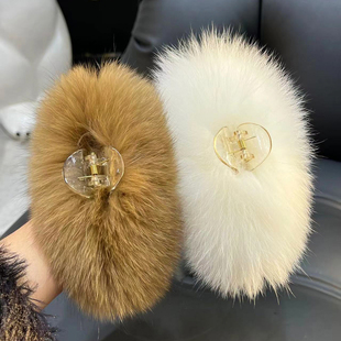 大号抓夹真狐狸毛发夹后脑勺盘发抓夹子头饰鲨鱼夹超仙高级感发饰