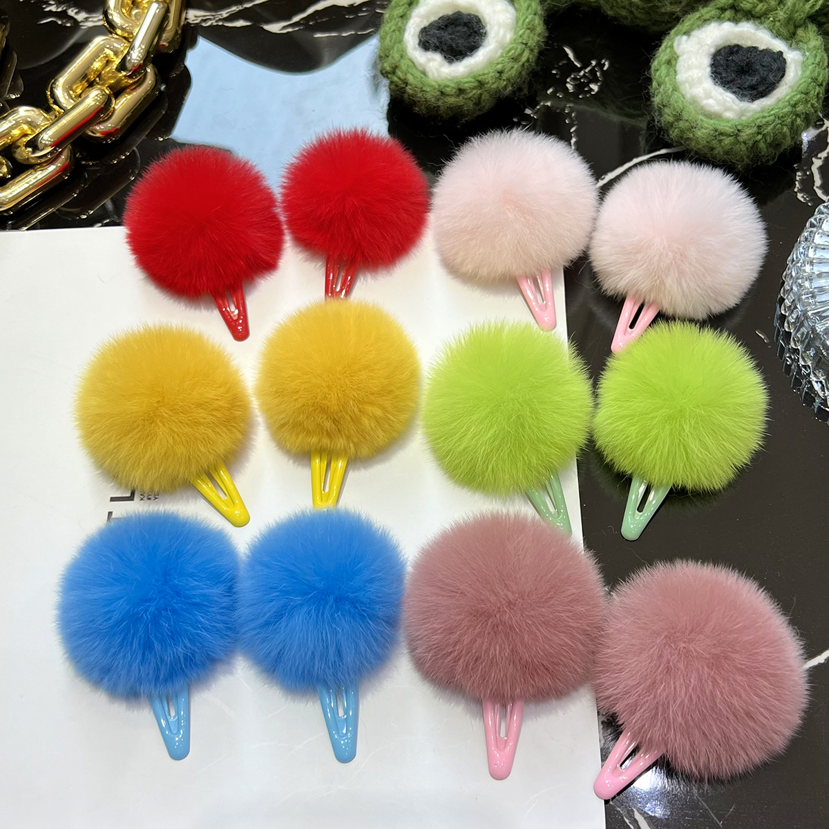 獭兔毛毛球发卡刘海可爱侧边发夹