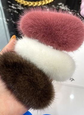 ins水貂毛毛发卡韩国简约纯色皮草bb卡边夹可爱毛绒发夹网红头饰
