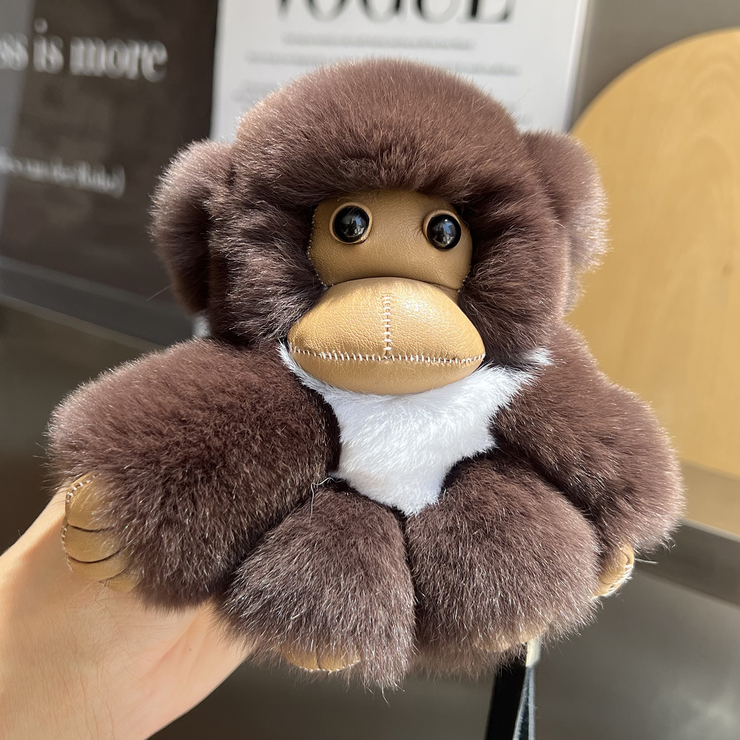 真獭兔毛小猴子汽车钥匙扣挂件ins可爱毛绒公仔玩偶书包挂饰礼物