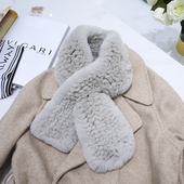 名媛气质超柔软韩国小围脖 简约百搭基础款 獭兔毛编织皮草围巾