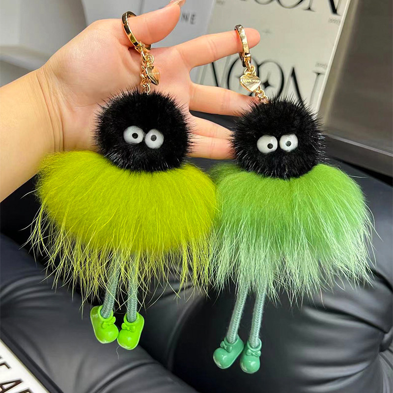 【大长腿小煤球】可爱水貂毛汽车钥匙扣挂件毛绒球书包包挂饰礼物