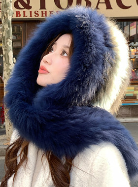 狐狸毛风雪帽保暖皮草围巾披肩