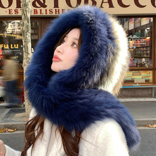 狐狸毛风雪帽保暖皮草围巾披肩