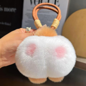 可爱真獭兔毛柯基狗屁股汽车钥匙扣挂件ins网红毛绒包包挂饰礼物