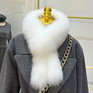 围巾简约百搭毛领子 大气保暖加厚长款 进口狐狸毛皮草围脖冬季 韩版