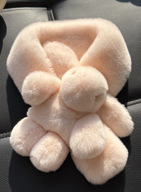 治愈系可爱真獭兔毛皮草围巾女冬季韩版百搭加厚双面保暖兔子围脖