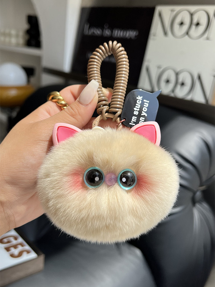 귀여운 렉스 토끼 모피 새끼 고양이 자동차 키 체인 펜던트 홍당무 고양이 봉제 공 인형 인형 가방 펜던트