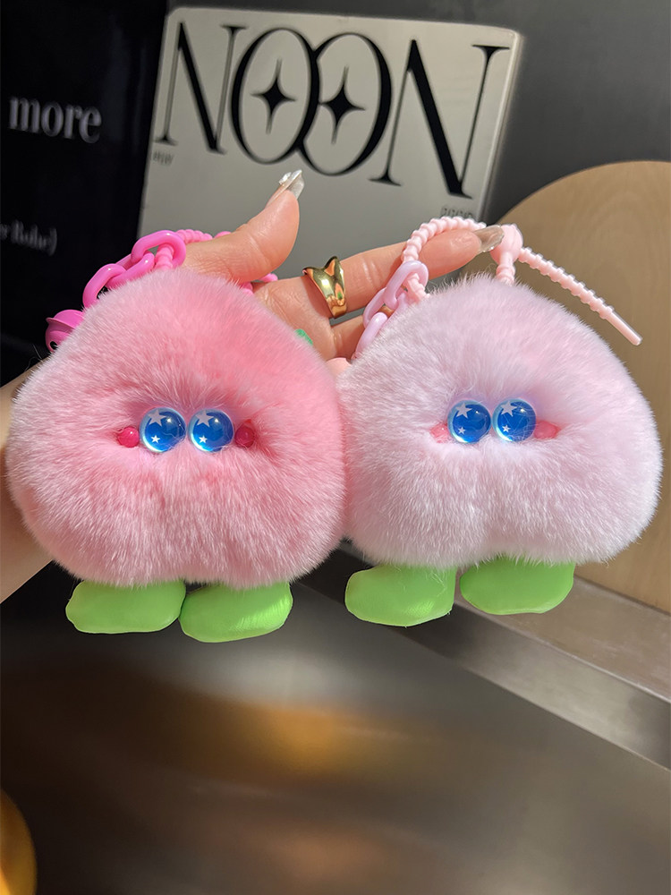 [복숭아] 인터넷 연예인 인 작은 복숭아 모피 가방 펜던트 귀여운 모피 볼 펜던트 토끼 모피 복숭아 하트 키 체인