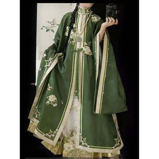 大码汉服女胖mm200斤明制刺绣立领长衫新中式一片式马面裙秋冬款