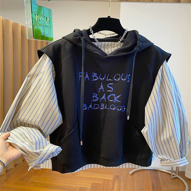 2-300斤胖mm连帽假两件上衣