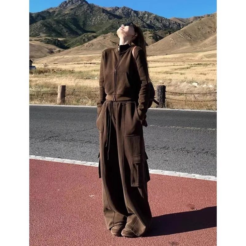 特大码300斤美式工装风套装女秋冬加绒连帽卫衣阔腿裤休闲两件套,女装/女士精品,时尚套装,淘宝优惠券,粉丝福利购,淘宝优惠卷