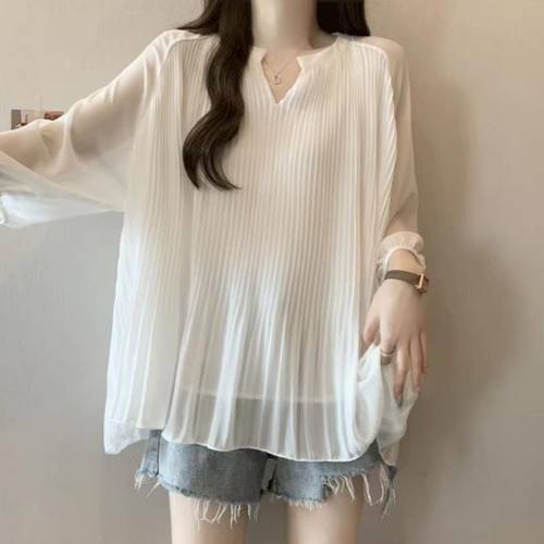宽松显瘦遮肚褶皱七分袖上衣