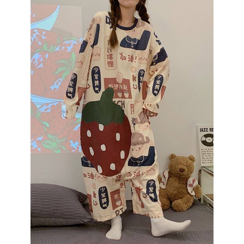 特大码300斤草莓睡衣女冬长袖