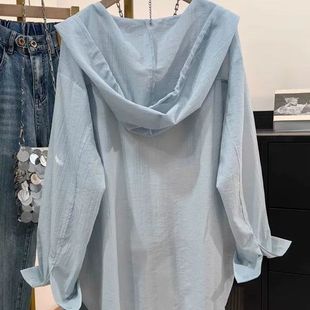 显瘦防晒上衣外套ins 女夏季 胖MM大码 300斤透气慵懒风休闲连帽衬衫