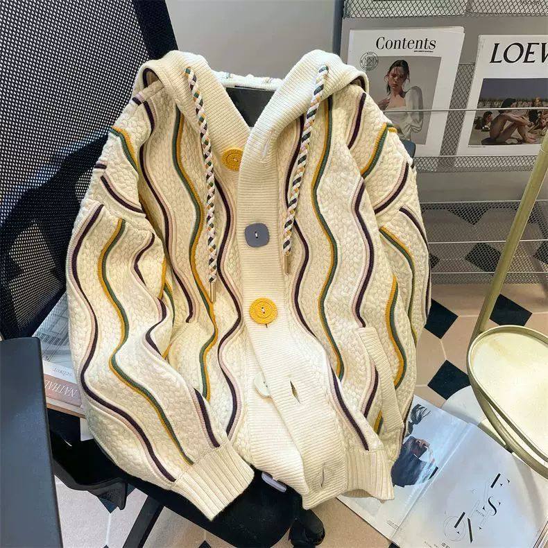 ins加大码300斤胖mm彩色条纹外套秋季慵懒风遮肉显瘦开衫连帽卫衣,女装/女士精品,毛衣,淘宝优惠券,粉丝福利购,淘宝优惠卷